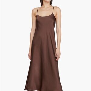 Vince Brown Satin Midi Slip Dress Sz M
